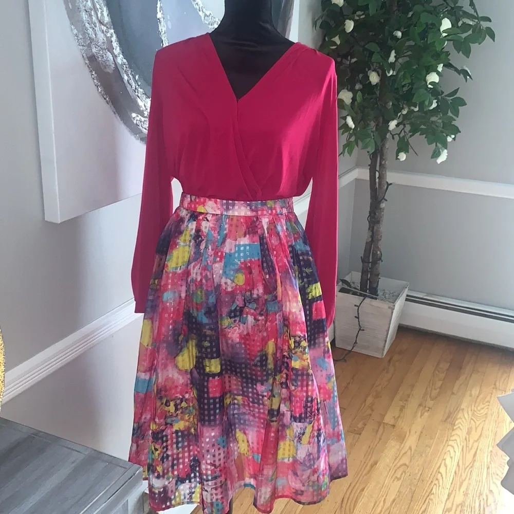 NWOT Pink 🌸🌸🌺Colorful Pattern Maxi Skirt - Picture 6 of 10